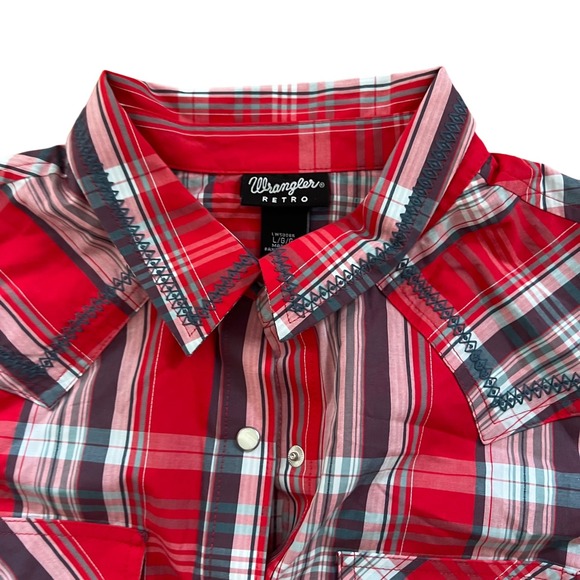 Wrangler Retro Plaid Western Shirt Long Sleeve Button Up Red Size L Rodeo‎ EUC - Picture 6 of 9